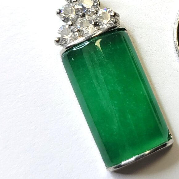 Jade Pendant With Crystal Inlay on stainless steel ball chain - Picture 3 of 16